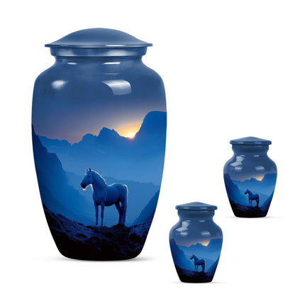 Horse Theme Large Urn With 2 Keepsake Urn