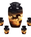 Horse Theme Large Urn With 4 Keepsake Urn