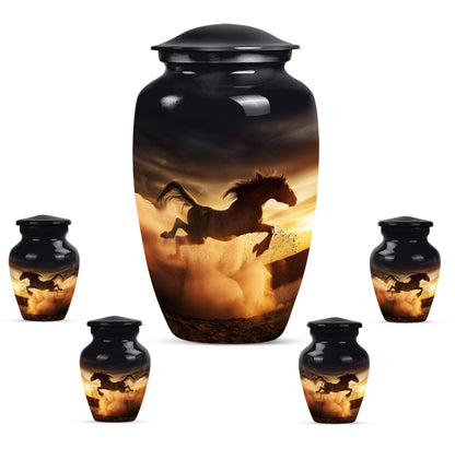 Horse Theme Large Urn With 4 Keepsake Urn