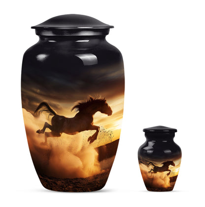 Horse Theme Large Urn With 1 Keepsake Urn