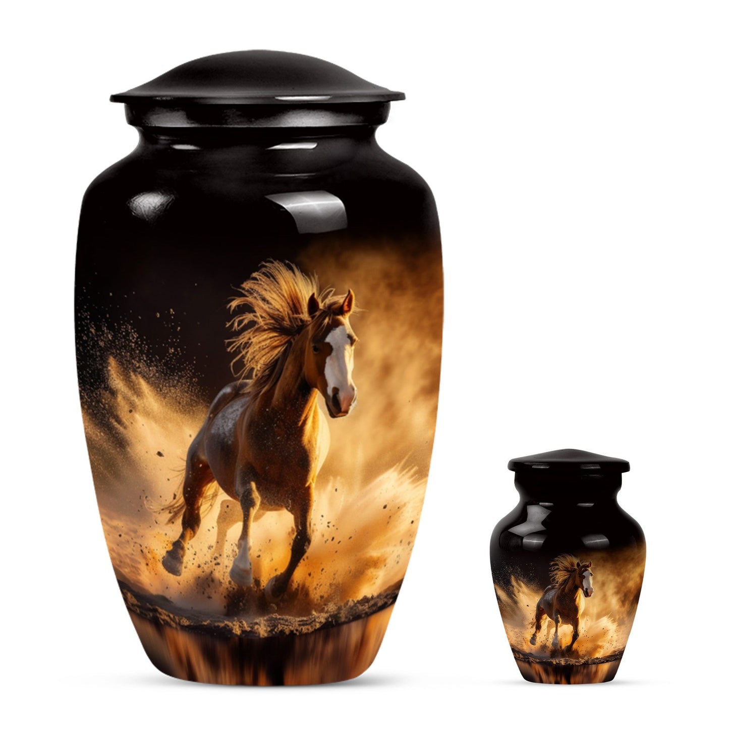 Horse Theme Large Urn With 1 Keepsake Urn
