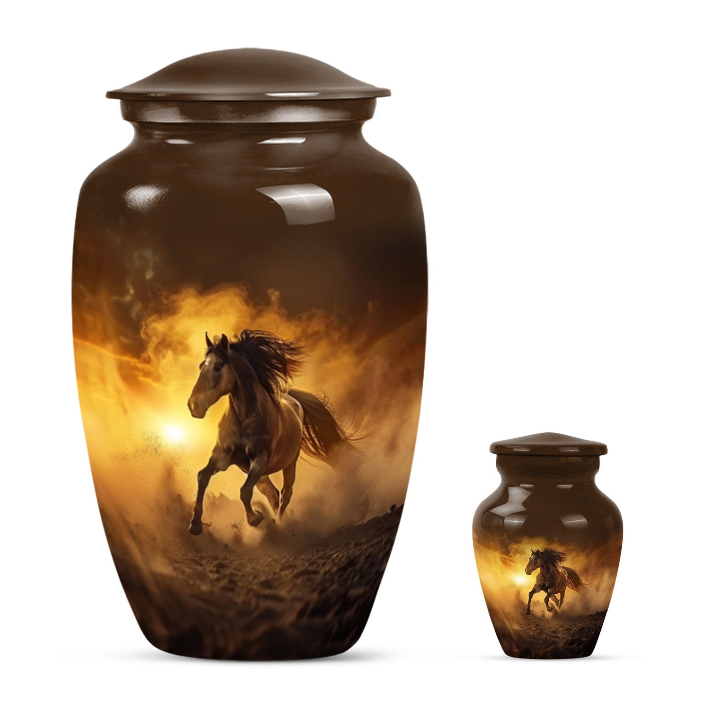 Horse Theme Large Urn With 1 Keepsake Urn