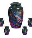 Peacock Theme Large Urn With 4 Keepsake Urn