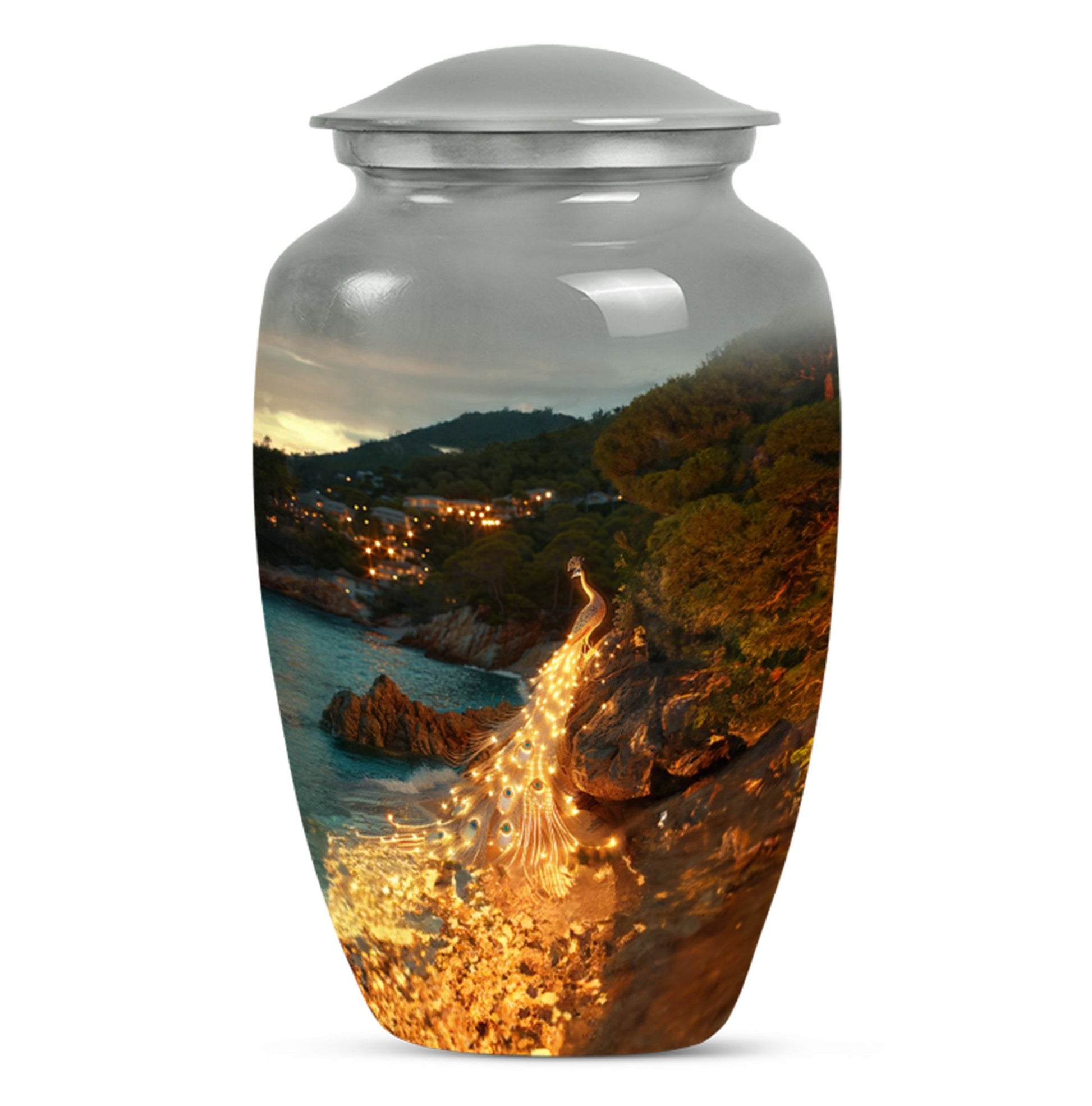 Peacock Theme Large Urn 10 Inch