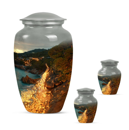 Peacock Theme Large Urn With 2 Keepsake Urn