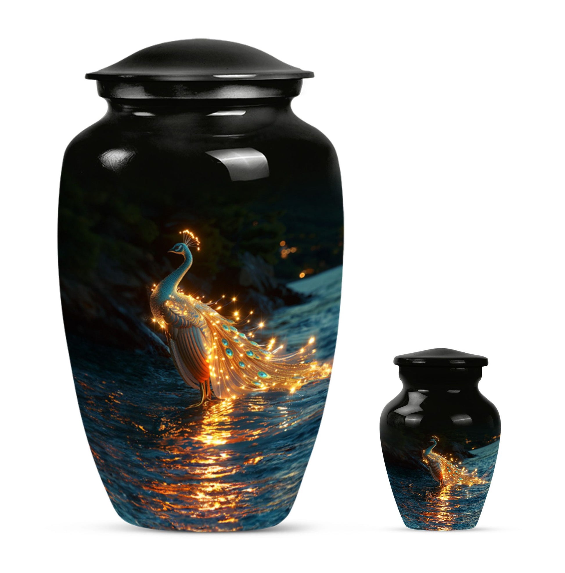 Peacock Theme Large Urn With 1 Keepsake Urn