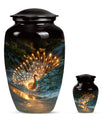 Peacock Theme Large Urn With 1 Keepsake Urn