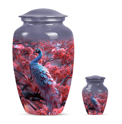 Peacock Theme Large Urn With 1 Keepsake Urn
