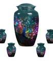 Peacock Theme Large Urn With 4 Keepsake Urn