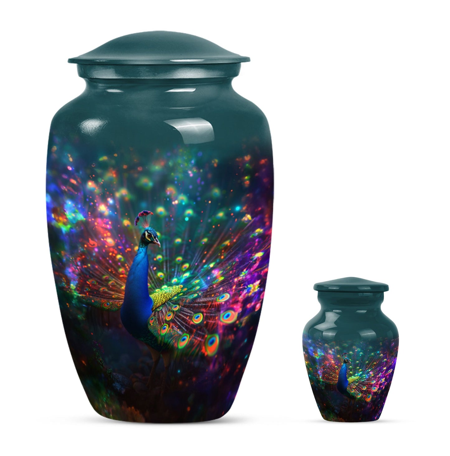 Peacock Theme Large Urn With 1 Keepsake Urn