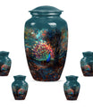 Peacock Theme Large Urn With 4 Keepsake Urn
