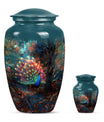 Peacock Theme Large Urn With 1 Keepsake Urn