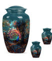 Peacock Theme Large Urn With 2 Keepsake Urn