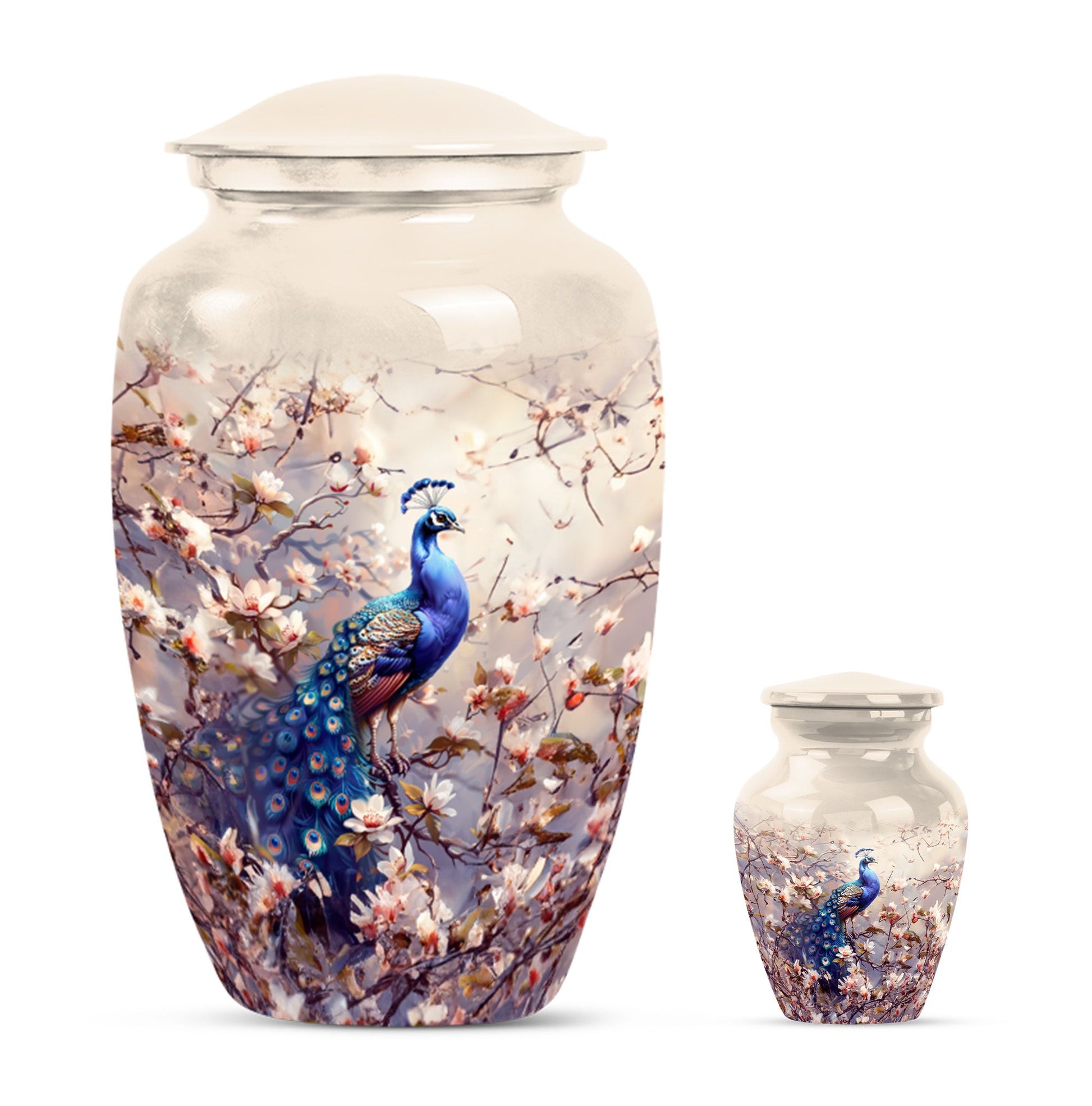 Peacock Theme Large Urn With 1 Keepsake Urn