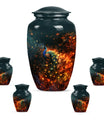 Peacock Theme Large Urn With 4 Keepsake Urn