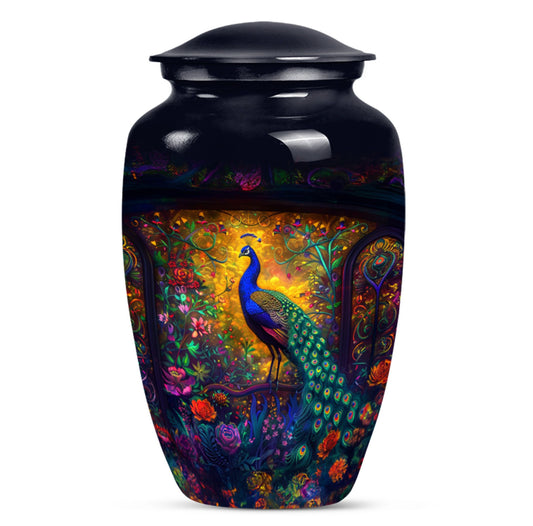 Peacock Theme Large Urn 10 Inch