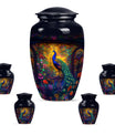 Peacock Theme Large Urn With 4 Keepsake Urn