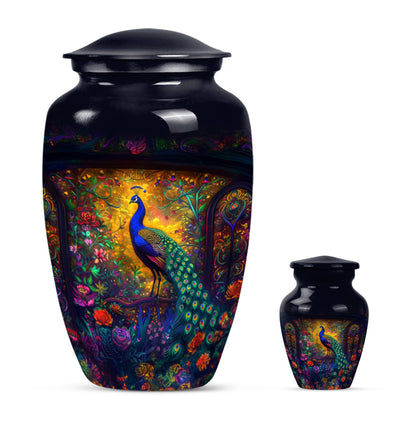 Peacock Theme Large Urn With 1 Keepsake Urn