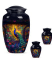 Peacock Theme Large Urn With 2 Keepsake Urn