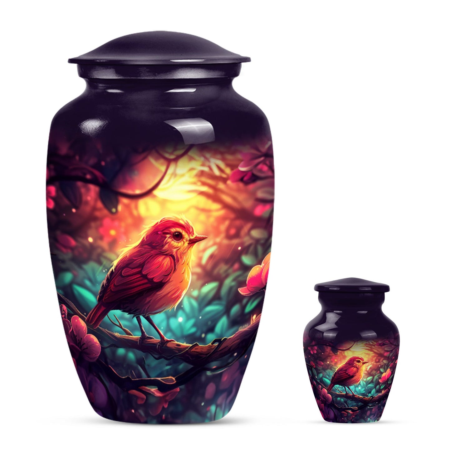 Sparrow Theme Large Urn With 1 Keepsake Urn