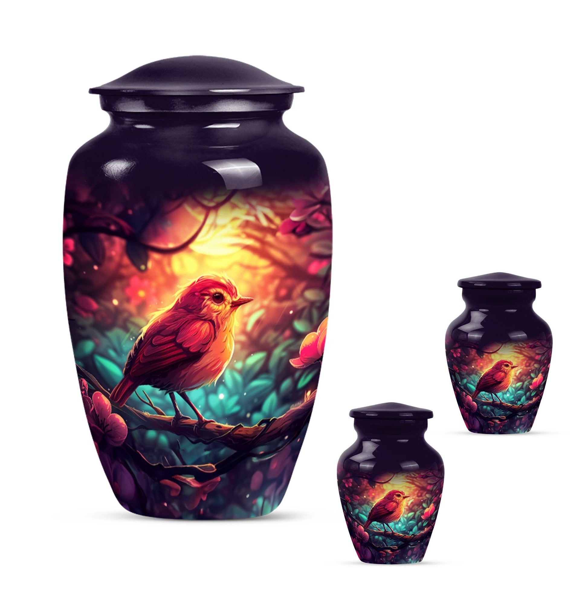 Sparrow Theme Large Urn With 2 Keepsake Urn