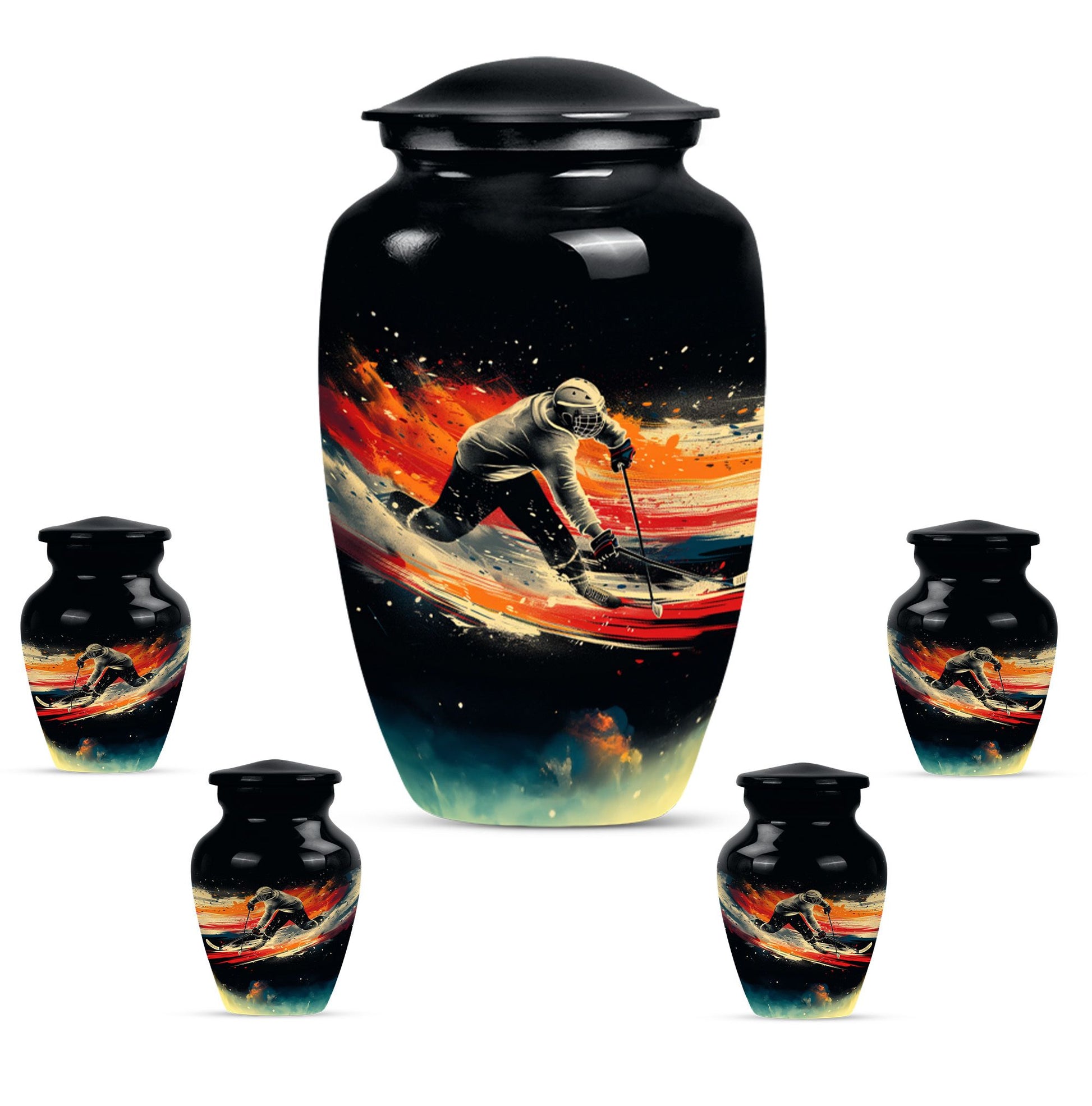 Ice Hockey Theme Large Urn With 4 Keepsake Urn