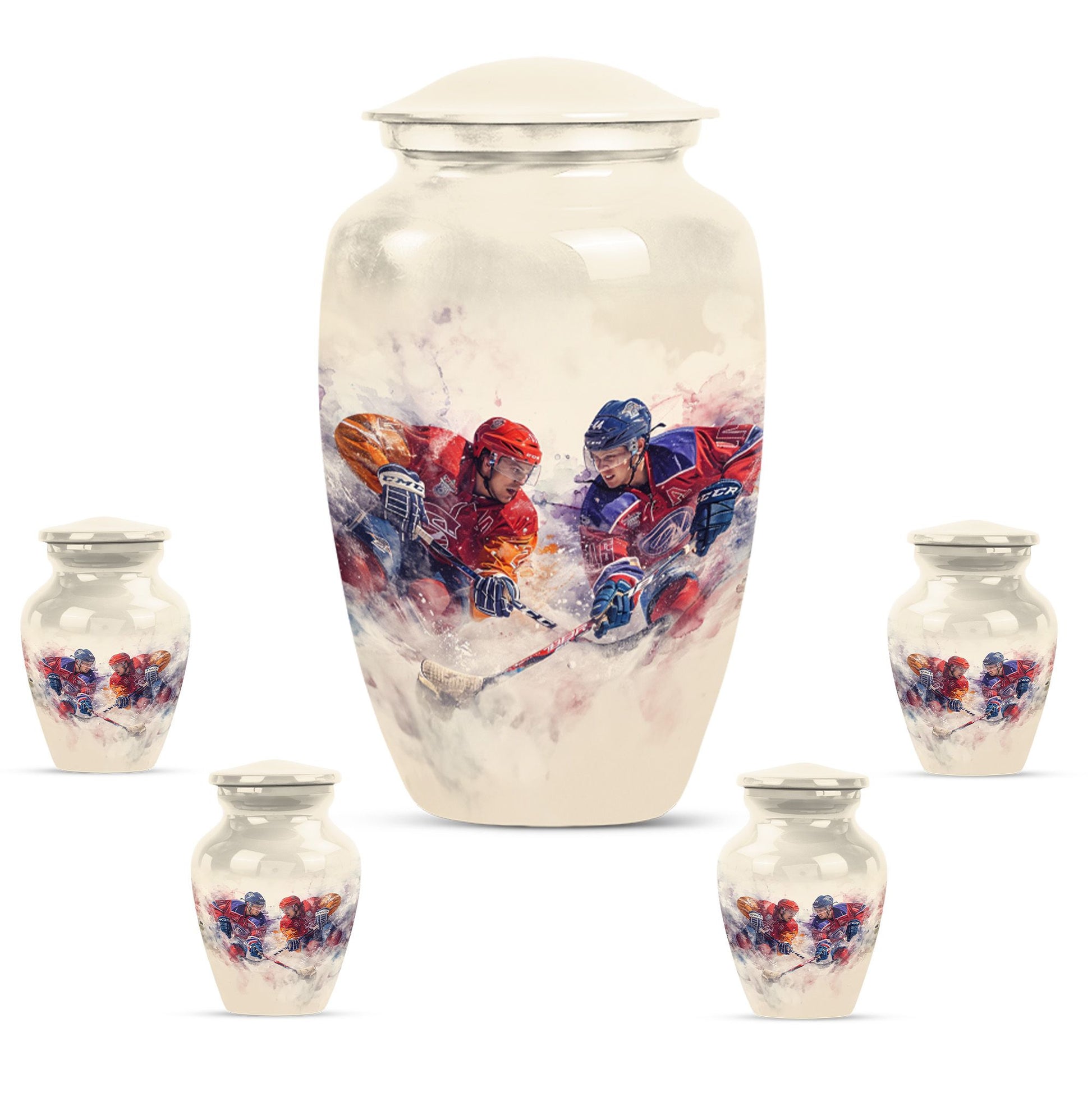 Ice Hockey Theme Large Urn With 4 Keepsake Urn