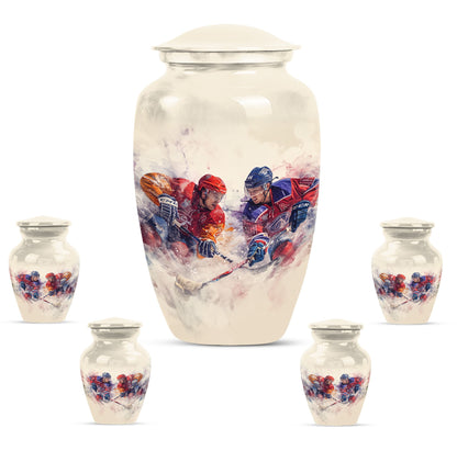 Ice Hockey Theme Large Urn With 4 Keepsake Urn