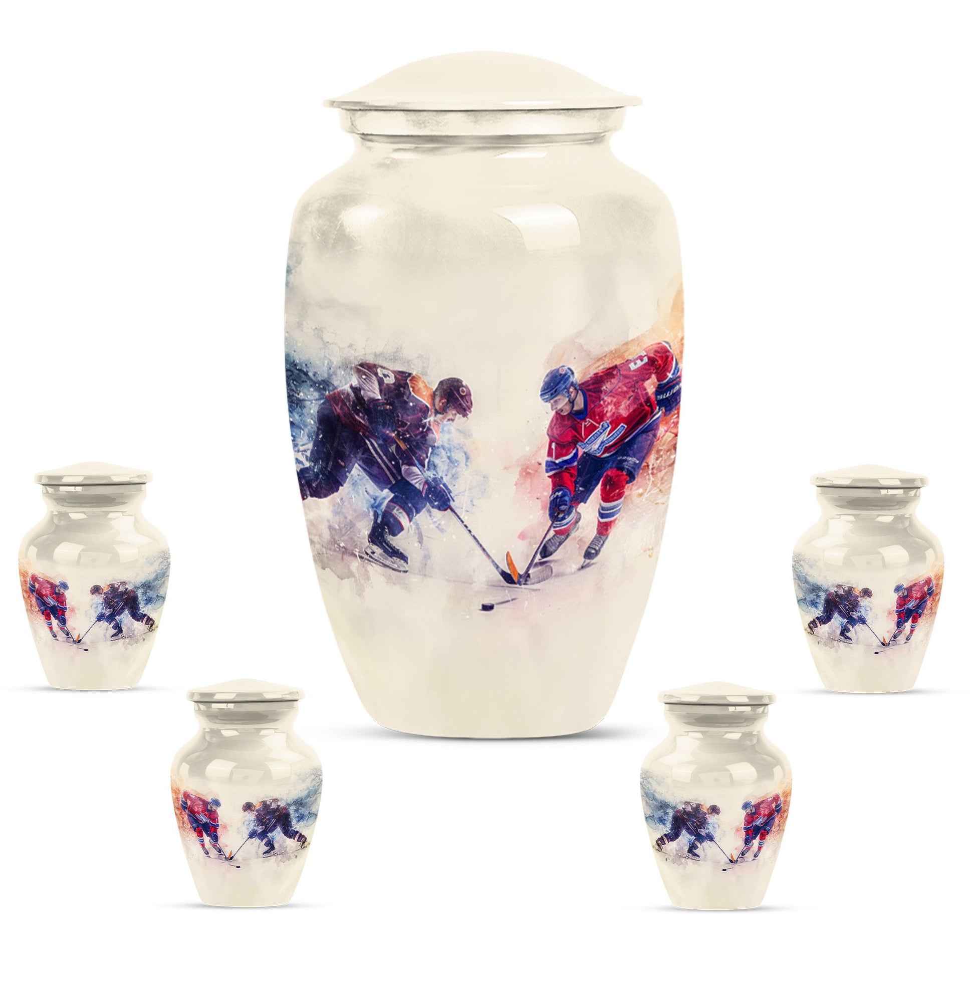 Ice Hockey Theme Large Urn With 4 Keepsake Urn