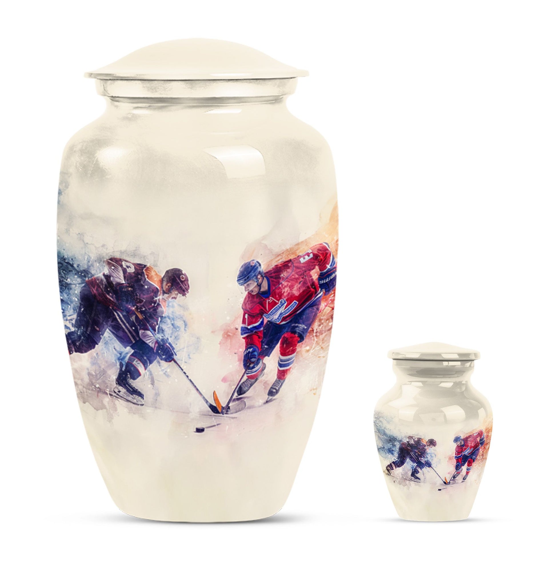 Ice Hockey Theme Large Urn With 1 Keepsake Urn