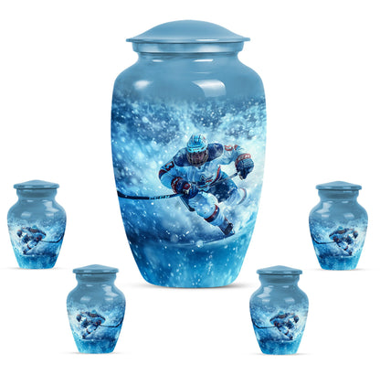 Ice Hockey Theme Large Urn With 4 Keepsake Urn