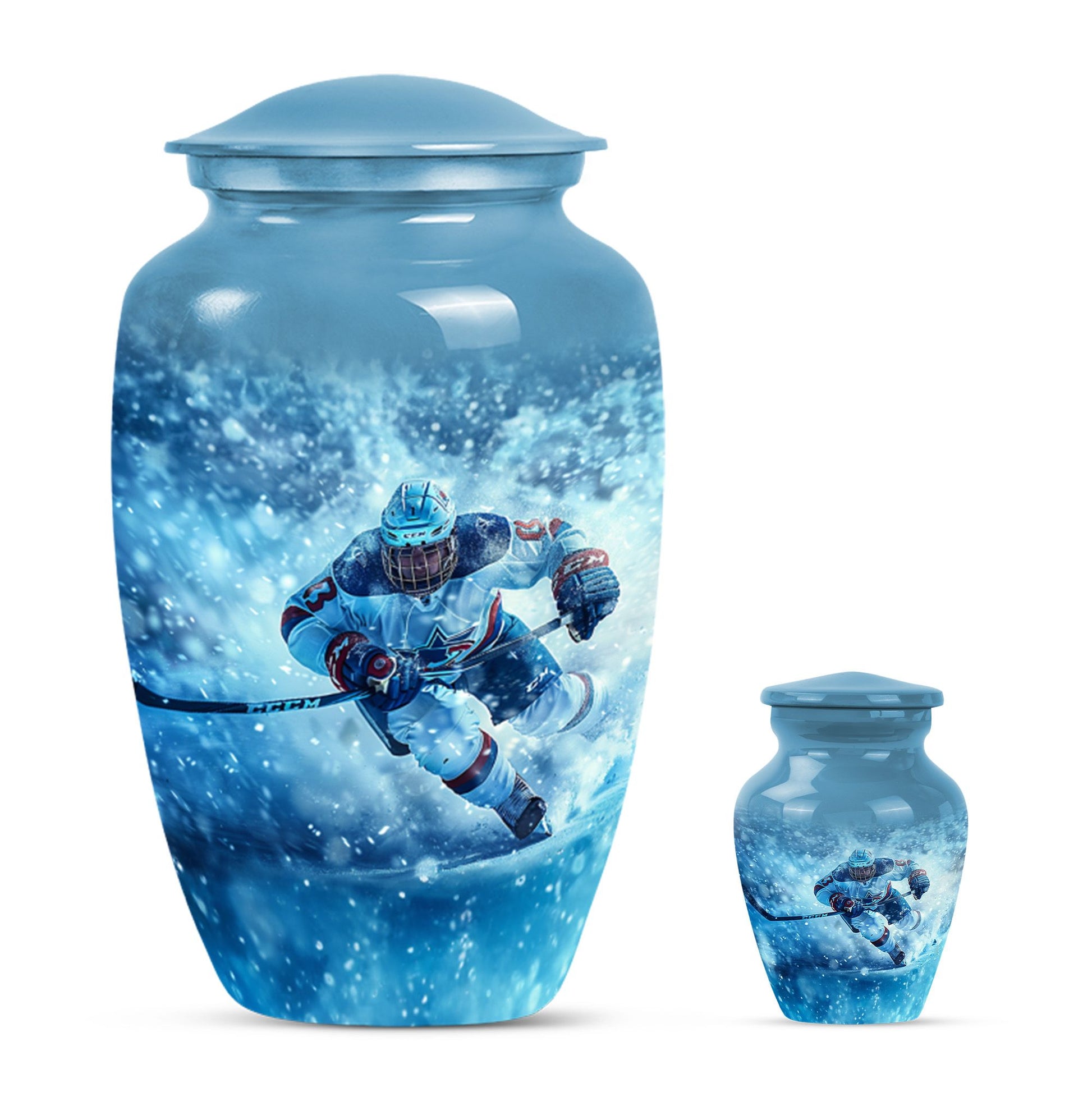 Ice Hockey Theme Large Urn With 1 Keepsake Urn