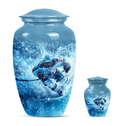 Ice Hockey Theme Large Urn With 1 Keepsake Urn
