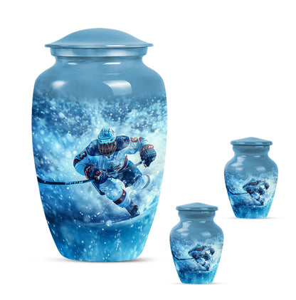 Ice Hockey Theme Large Urn With 2 Keepsake Urn