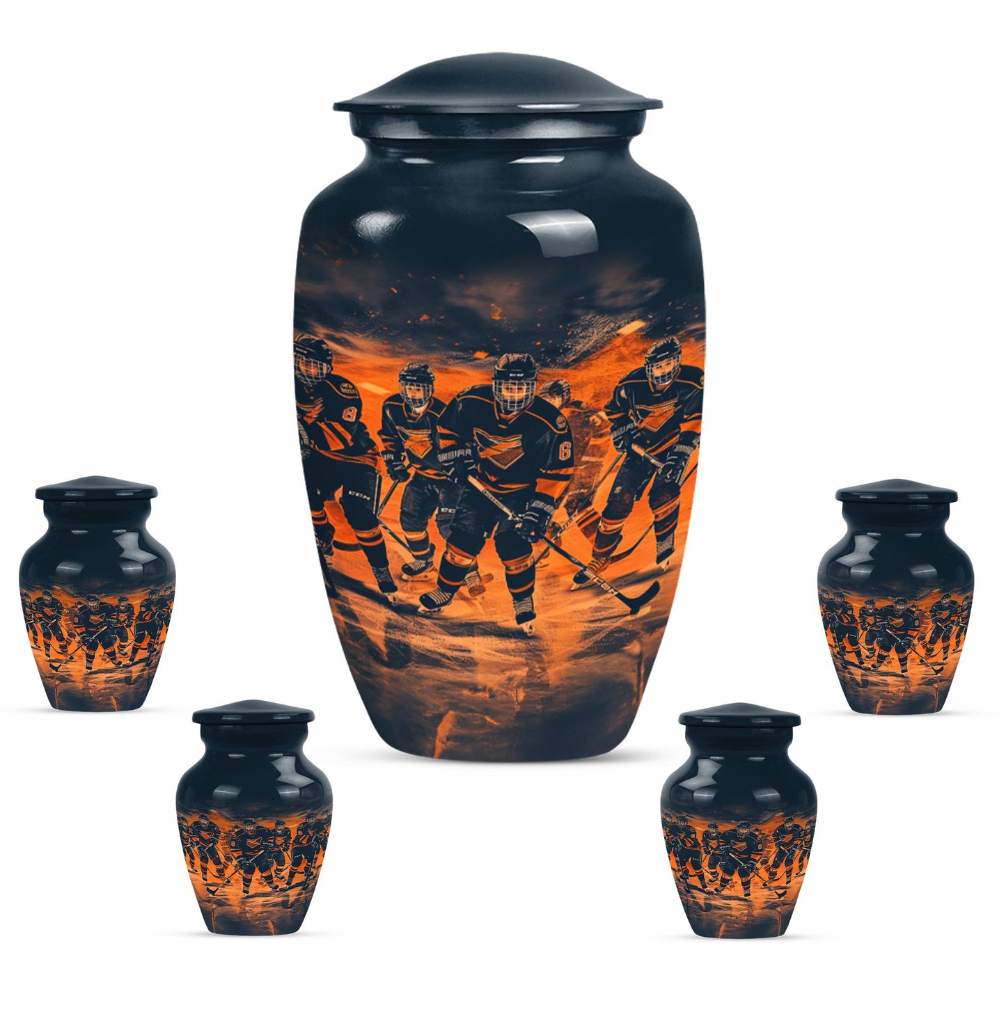 Ice Hockey Theme Large Urn With 4 Keepsake Urn