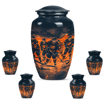 Ice Hockey Theme Large Urn With 4 Keepsake Urn