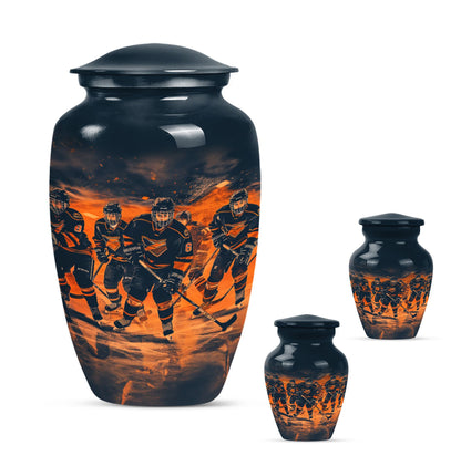 Ice Hockey Theme Large Urn With 2 Keepsake Urn