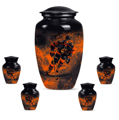 Ice Hockey Theme Large Urn With 4 Keepsake Urn