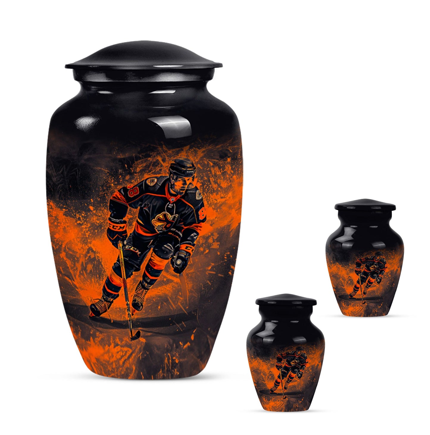Ice Hockey Theme Large Urn With 2 Keepsake Urn