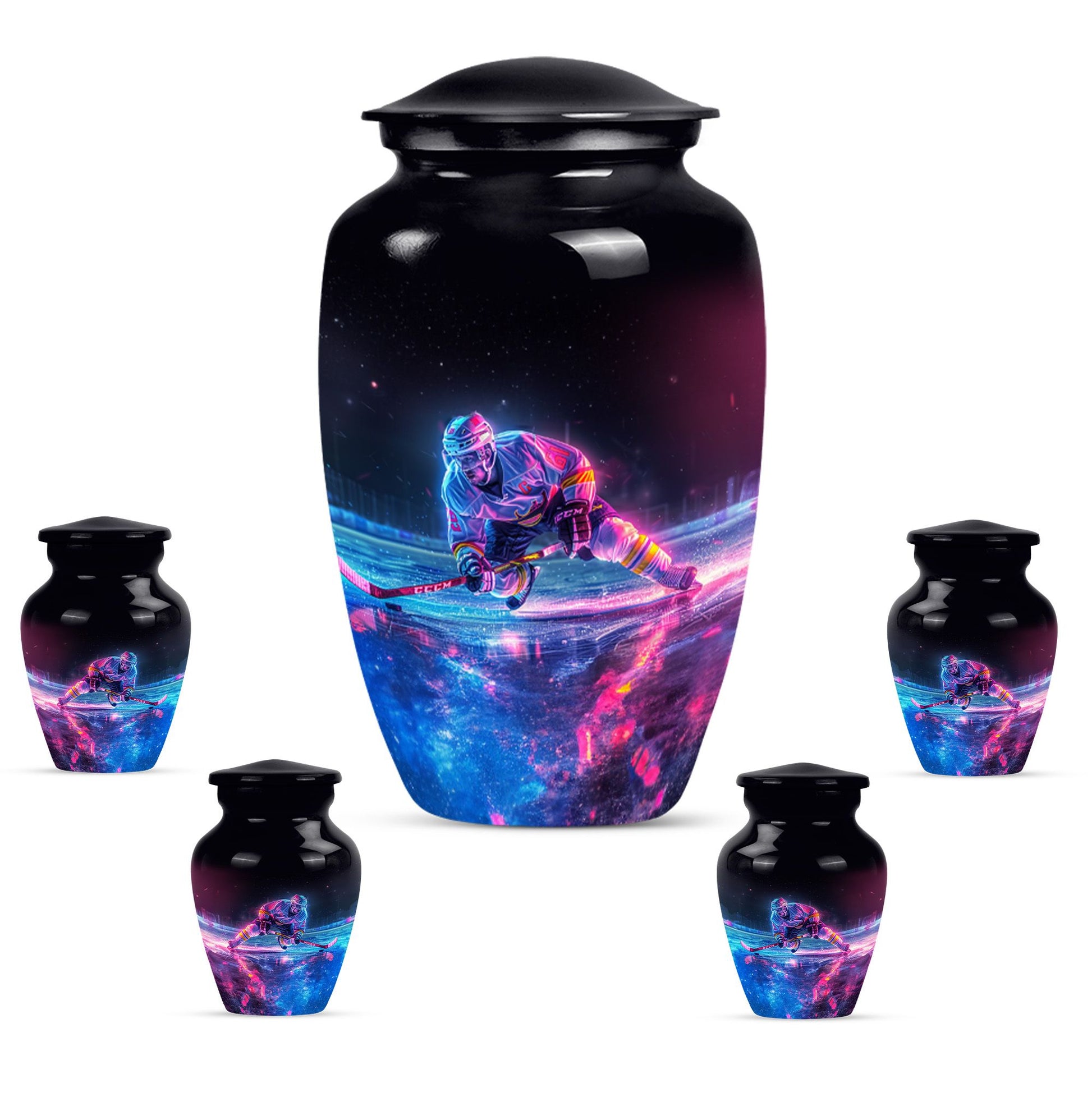 Ice Hockey Theme Large Urn With 4 Keepsake Urn