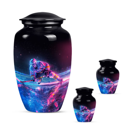 Ice Hockey Theme Large Urn With 2 Keepsake Urn
