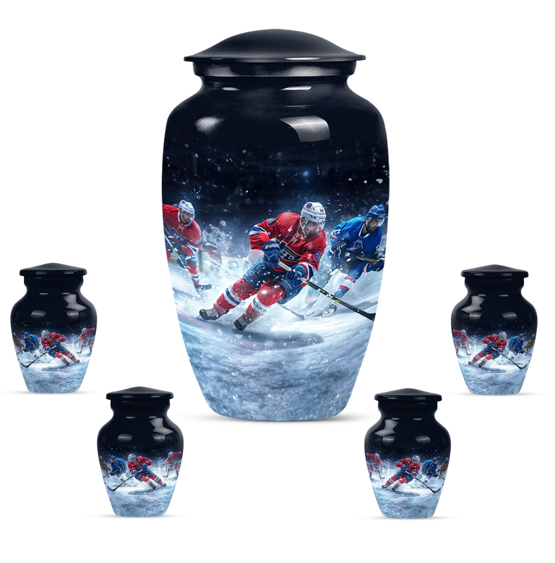Ice Hockey Theme Large Urn With 4 Keepsake Urn