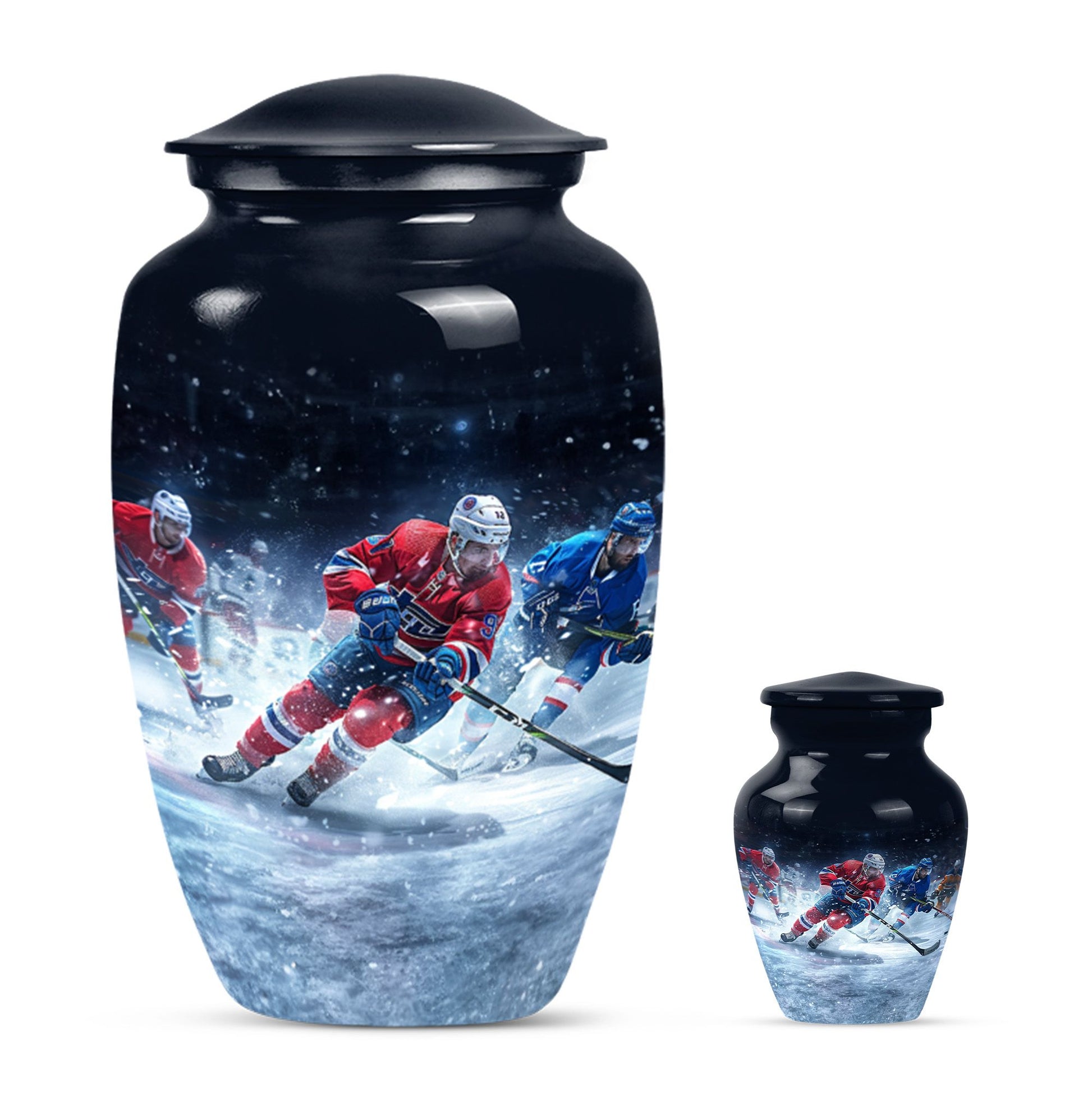 Ice Hockey Theme Large Urn With 1 Keepsake Urn