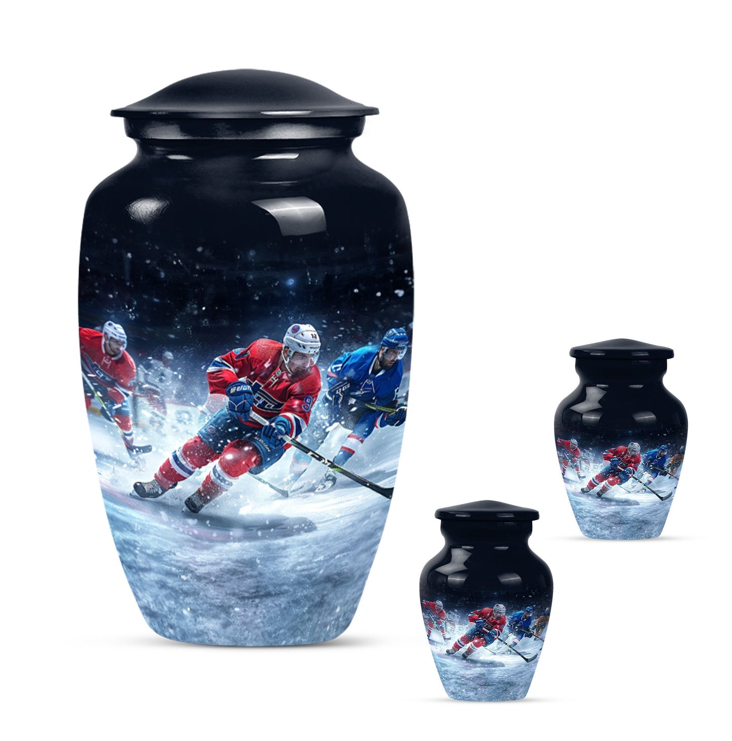Ice Hockey Theme Large Urn With 2 Keepsake Urn