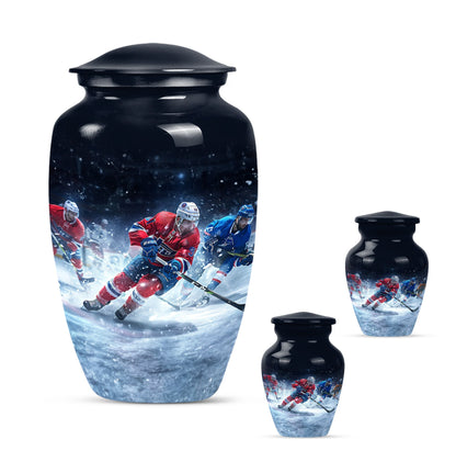 Ice Hockey Theme Large Urn With 2 Keepsake Urn