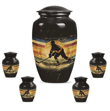 Ice Hockey Theme Large Urn With 4 Keepsake Urn