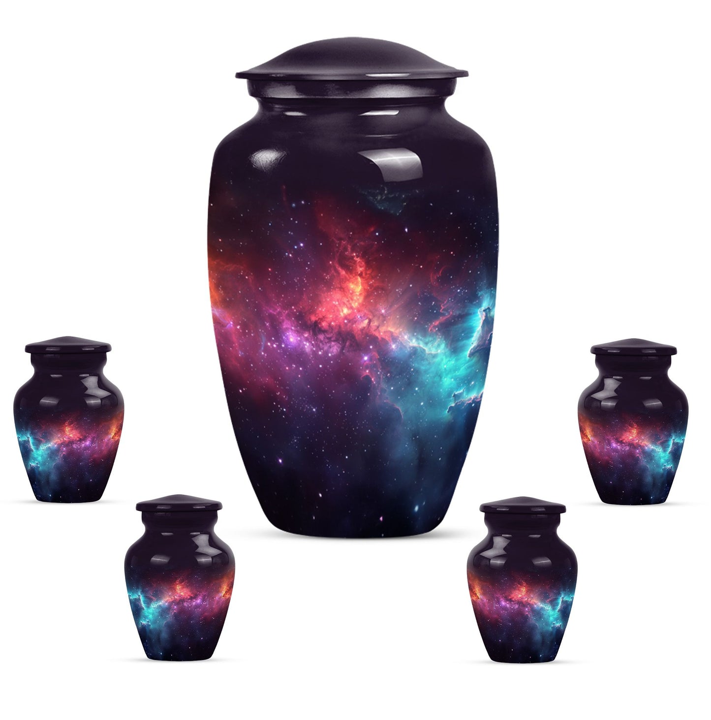 Nebula Galaxy Theme Large Urn With 4 Keepsake Urn