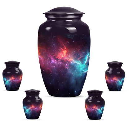 Nebula Galaxy Theme Large Urn With 4 Keepsake Urn