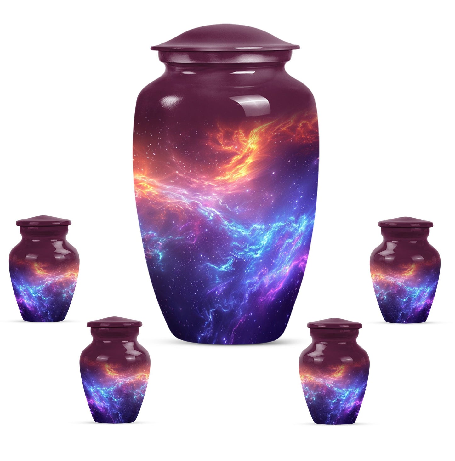 Nebula Galaxy Theme Large Urn With 4 Keepsake Urn