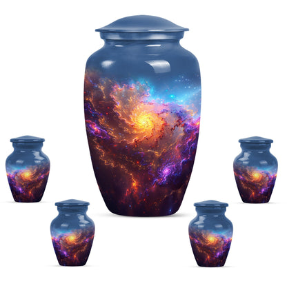 Nebula Galaxy Theme Large Urn With 4 Keepsake Urn